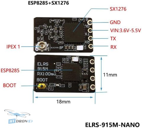 Друкована плата приймача BAYCK ELRS868/915 - вид зверху, компоненти